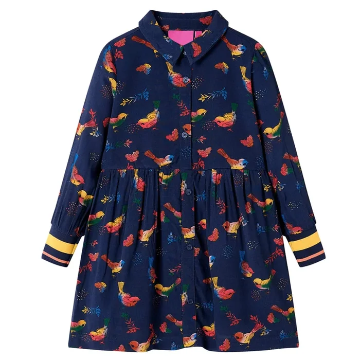 Vestido infantil de manga larga azul marino 140 (2)
