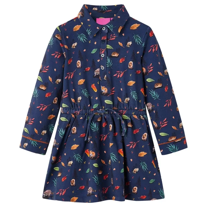 Vestido infantil de manga larga azul marino 140 (4)