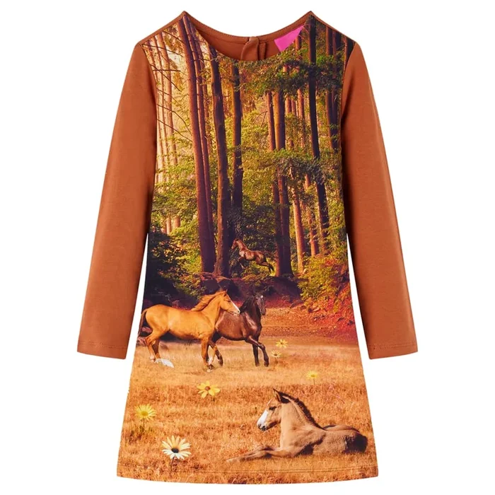 Vestido infantil de manga larga color coñac 104 (2)