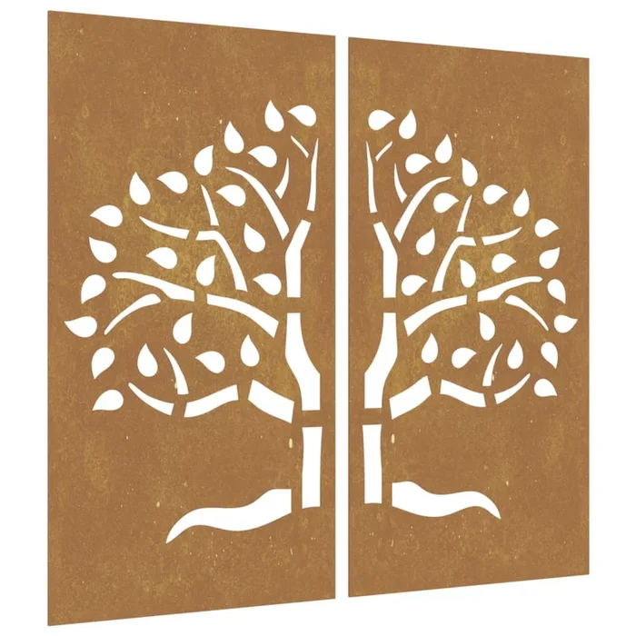 vidaXL Adorno pared jardín 2 uds acero corten diseño árbol 105×55 cm