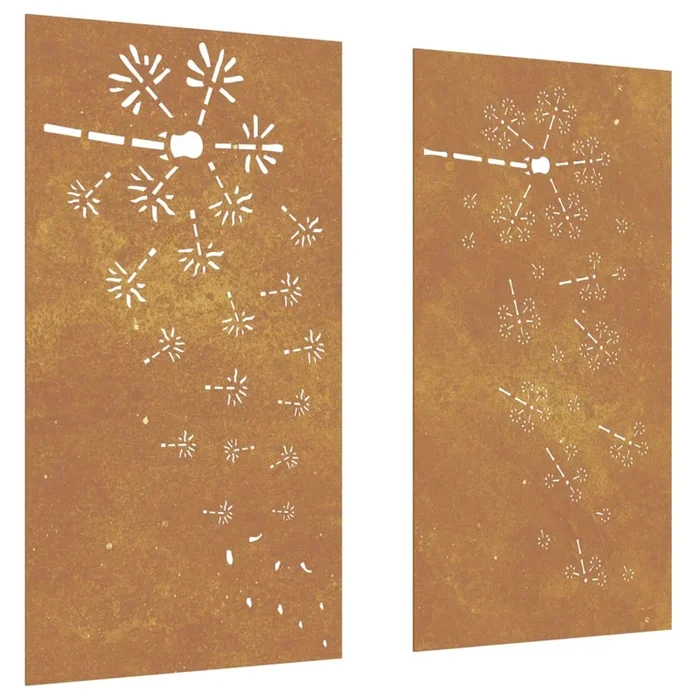 vidaXL Adorno pared jardín 2 uds acero corten diseño flores 105×55 cm