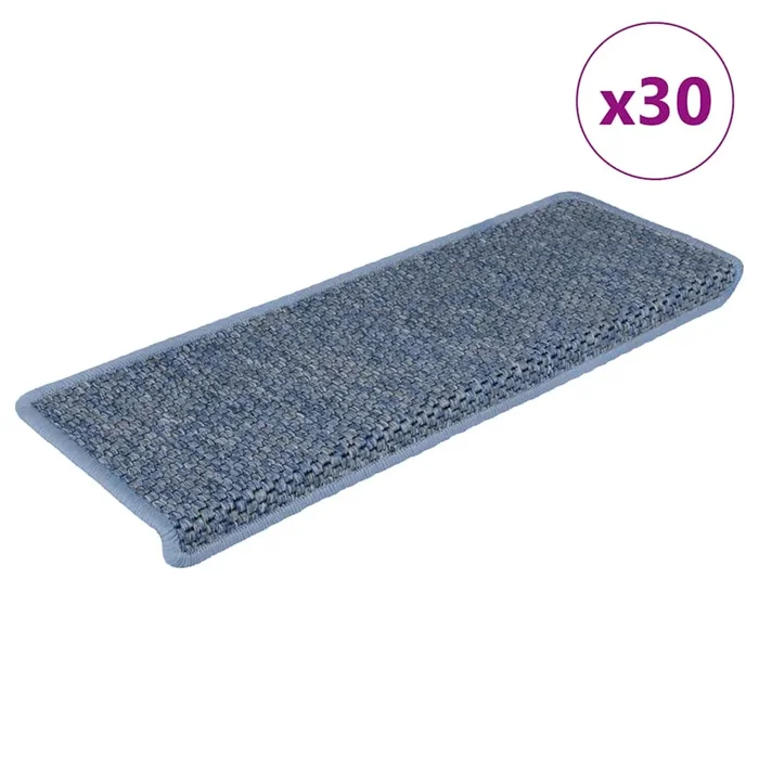 vidaXL Alfombra autoadhesiva escalera sisal 30 uds 65x21x4 cm azul (2)