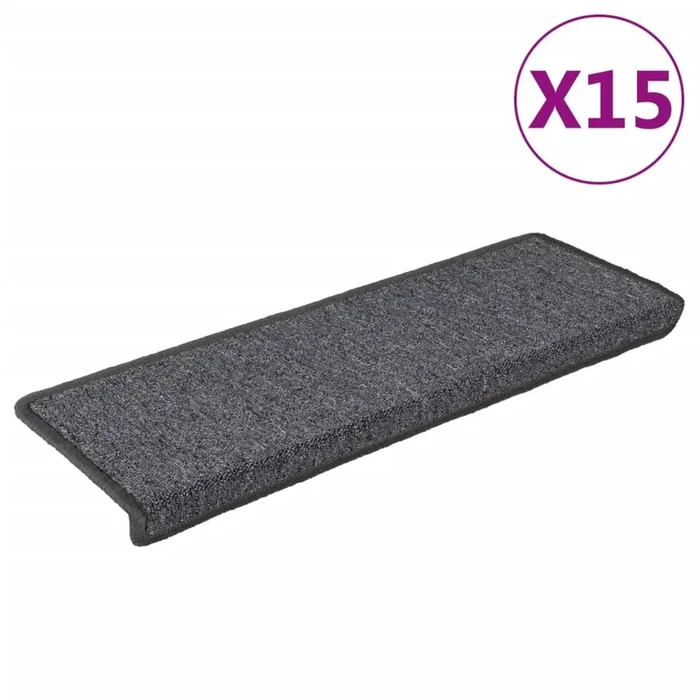vidaXL Alfombrillas para escaleras 15 unidades 65x21x4 cm Gris oscuro Borde rectangular (2)