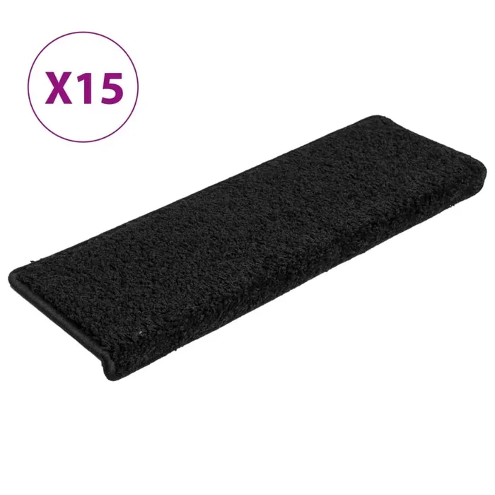 vidaXL Alfombrillas para escaleras 15 unidades 65x21x4 cm Negro Borde Rectangular