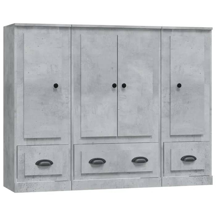 vidaXL Aparador alto 3 piezas madera contrachapada gris hormigón