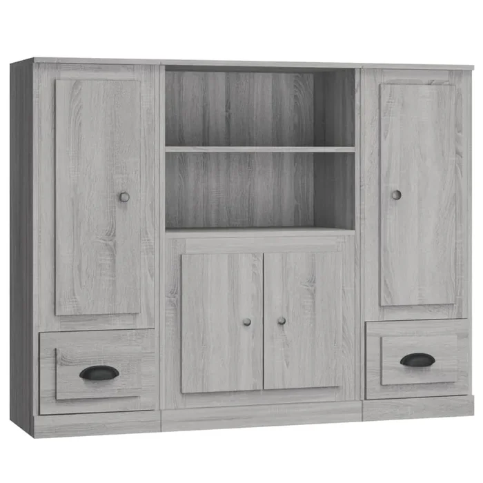 vidaXL Aparador alto 3 piezas madera contrachapada gris Sonoma (4)