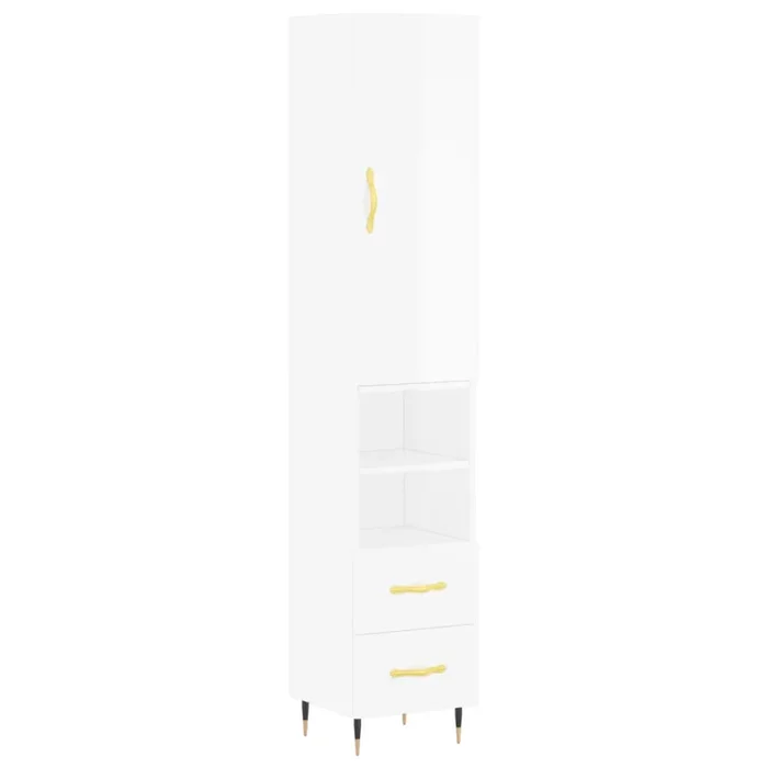 vidaXL Aparador alto madera contrachapada blanco brillo 34,5x34x180 cm (15)