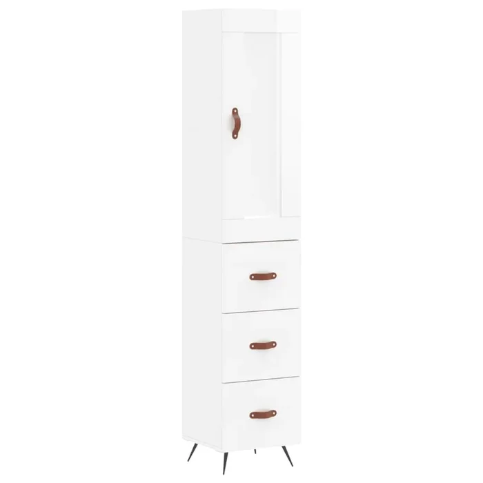 vidaXL Aparador alto madera contrachapada blanco brillo 34,5x34x180 cm (16)