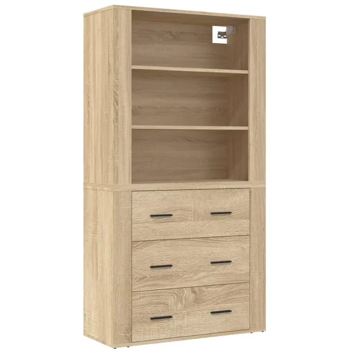 vidaXL Aparador alto madera contrachapada color roble (4)