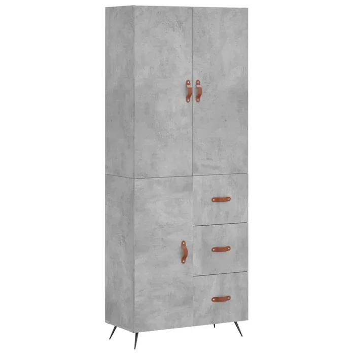 vidaXL Aparador alto madera contrachapada gris hormigón 69,5x34x180 cm (2)