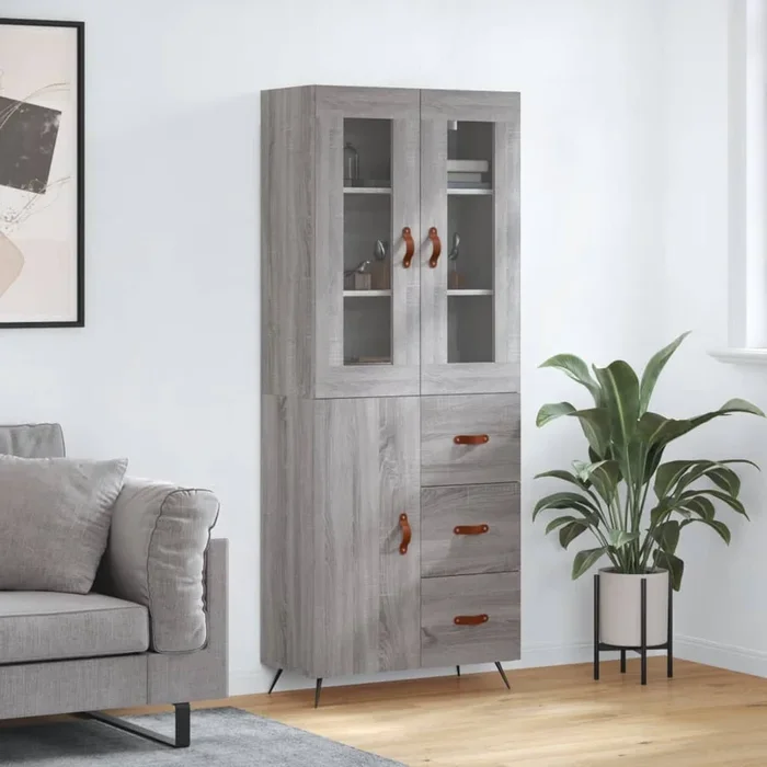 vidaXL Aparador alto madera contrachapada gris sonoma 69,5x34x180 cm (2)