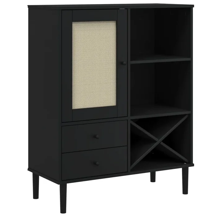 vidaXL Aparador alto SENJA aspecto de ratán madera negro 90x40x112 cm (2)