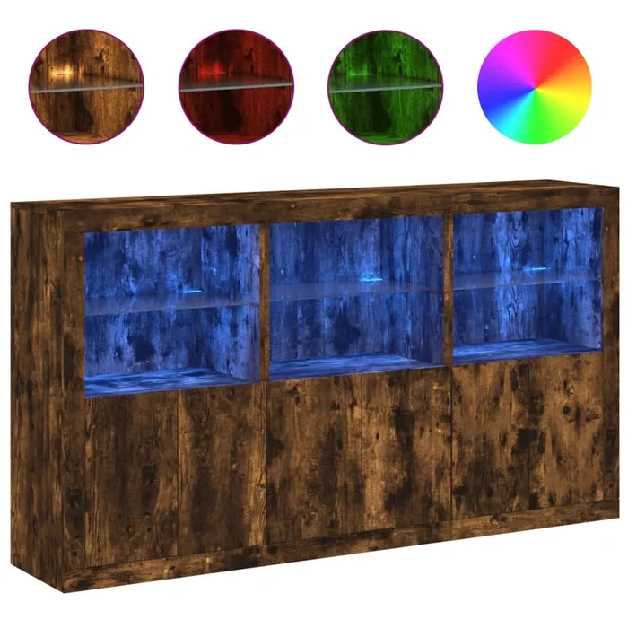 vidaXL Aparador con luces LED roble ahumado 181,5x37x100 cm (2)