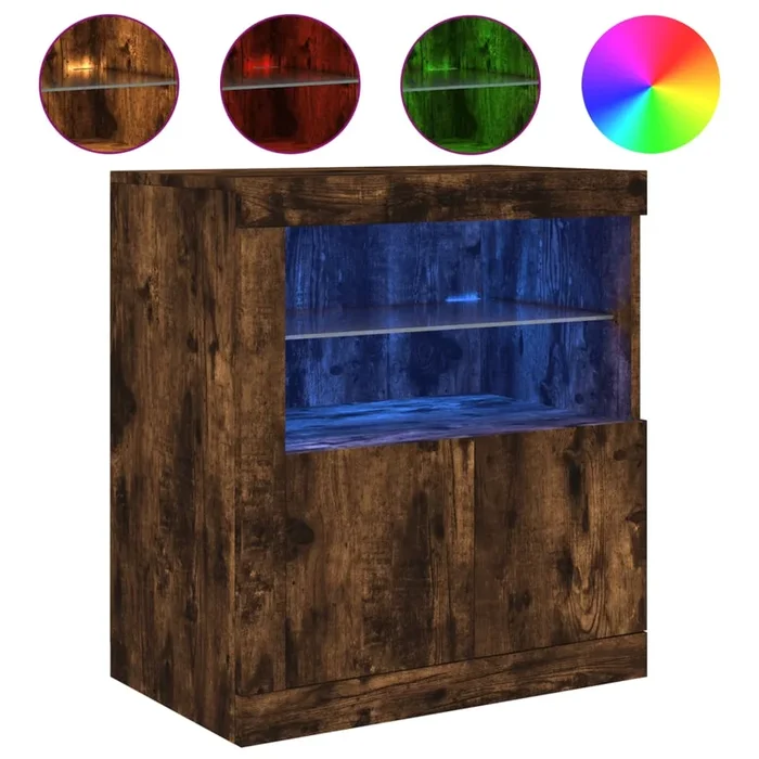 vidaXL Aparador con luces LED roble ahumado 60,5x37x67 cm