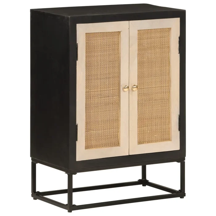 vidaXL Aparador de hierro y madera maciza de mango negro 55x30x76 cm (2)