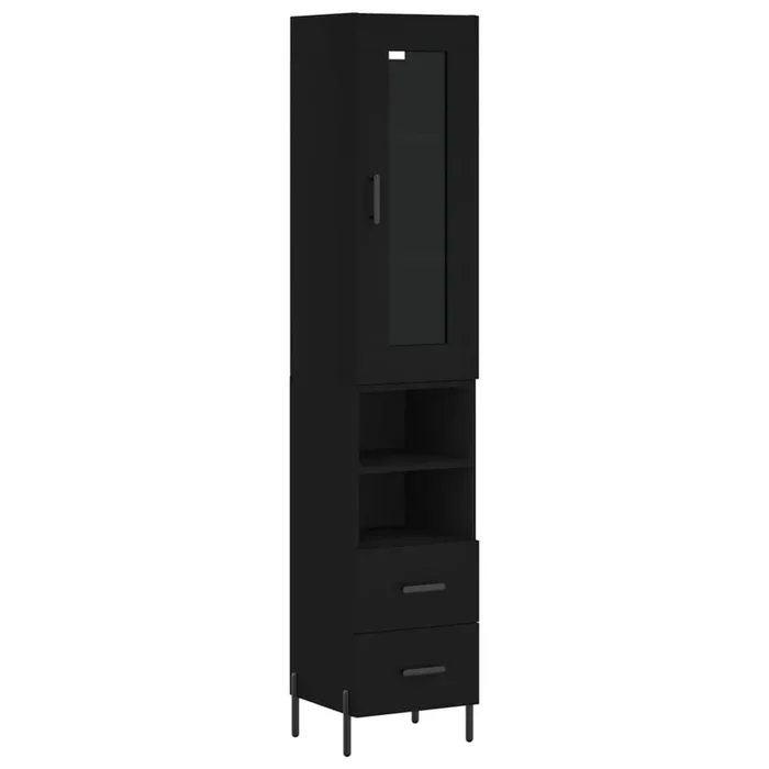 vidaXL Aparador de madera contrachapada negro 34,5x34x180 cm (5)