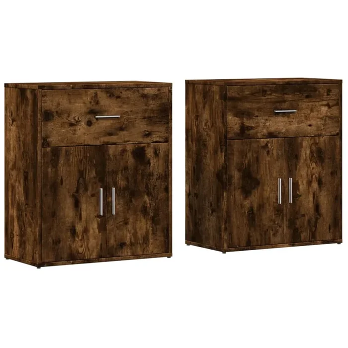 vidaXL Aparador de madera de ingeniería 2 uds roble ahumado 60x31x70cm (2)