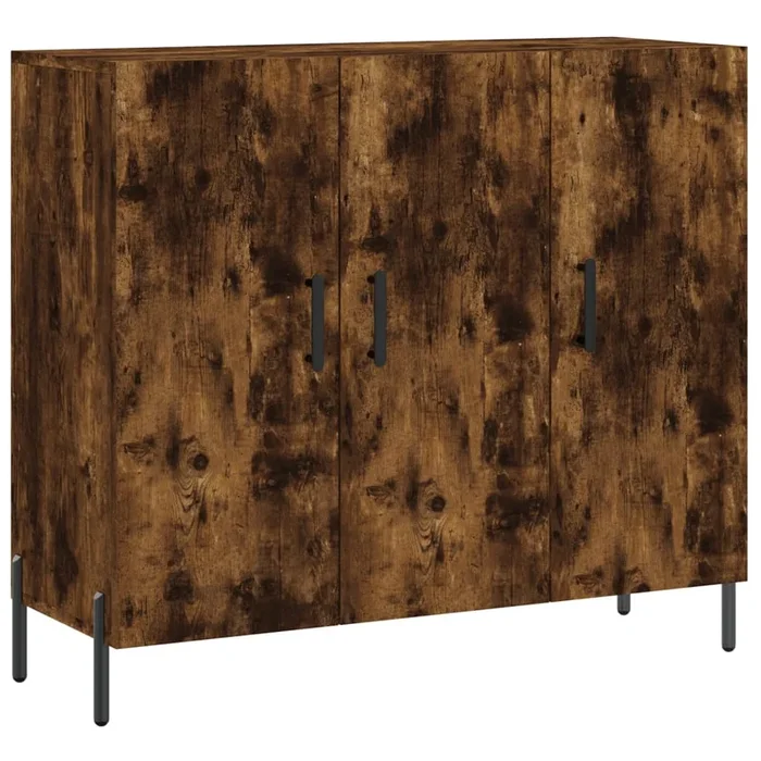 vidaXL Aparador de madera de ingeniería roble ahumado 90x34x80 cm (7)