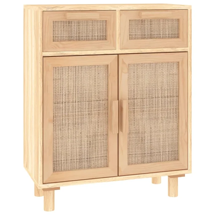 vidaXL Aparador marrón madera pino maciza y ratán natural 60x30x75 cm