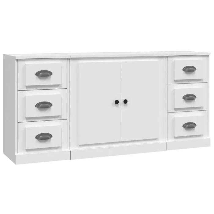 vidaXL Aparadores 3 piezas madera contrachapada blanco (5)