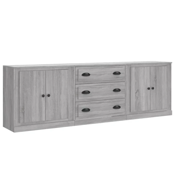 vidaXL Aparadores 3 piezas madera contrachapada gris Sonoma (3)