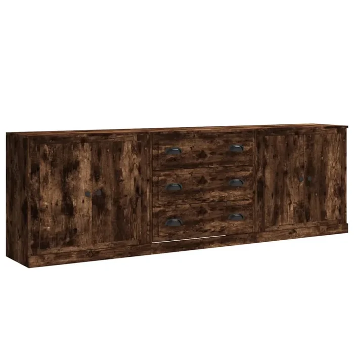 vidaXL Aparadores 3 piezas madera contrachapada roble ahumado (6)