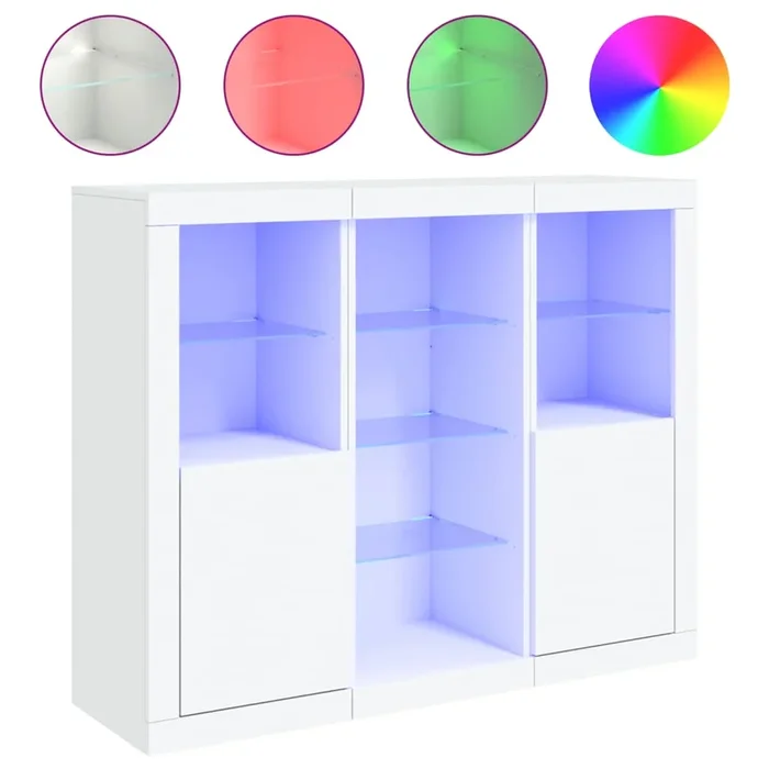 vidaXL Aparadores con luces LED 3 piezas madera de ingeniería blanco (3)