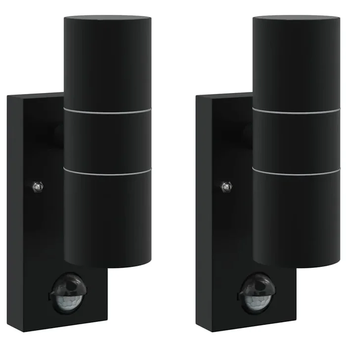 vidaXL Aplique de pared exterior 2 pcs Negro 7 x 10 x 22 cm (2)