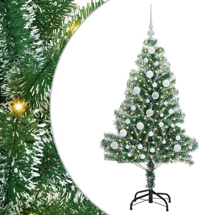 vidaXL Árbol de Navidad Artificial Nevado con Luz LED Verde y 120 cm