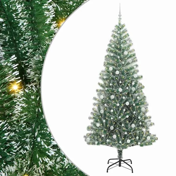 vidaXL Árbol de Navidad Artificial Nevado con Luz LED Verde y 240 cm (8)