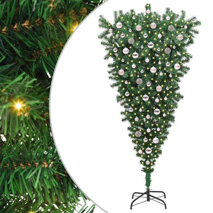 vidaXL Árbol de Navidad artificial preiluminado al revés con juego de bolas (11)