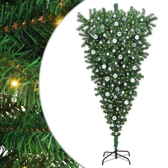 vidaXL Árbol de Navidad artificial preiluminado al revés con set de bolas (4)