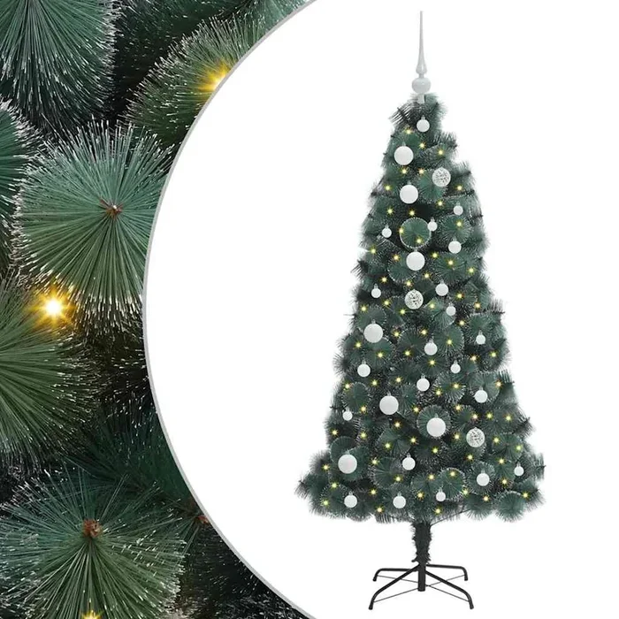 vidaXL Árbol de Navidad artificial preiluminado con juego de bolas (15)