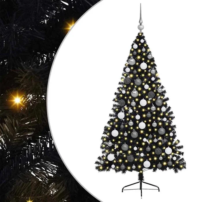 vidaXL Árbol de Navidad Artificial Preiluminado Negro 180 cm PVC (7)