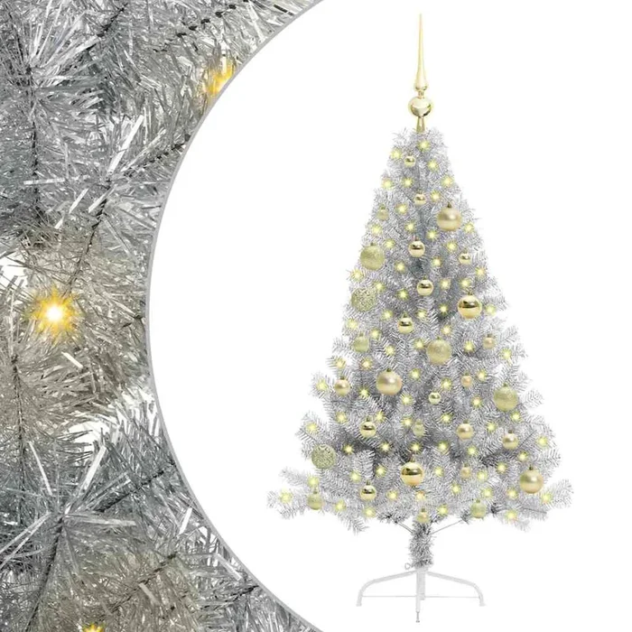 vidaXL Árbol de Navidad Artificial Preiluminado Plateado 120 cm PET (11)