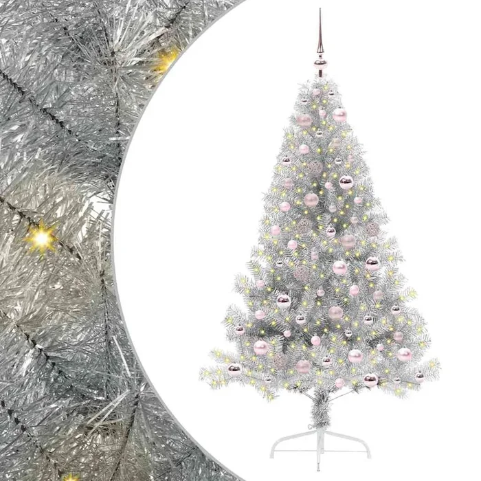 vidaXL Árbol de Navidad Artificial Preiluminado Plateado 180 cm PET (5)