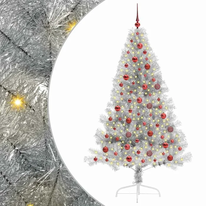 vidaXL Árbol de Navidad Artificial Preiluminado Plateado 180 cm PET (8)