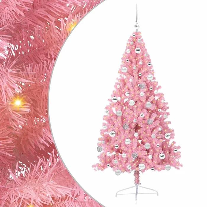 vidaXL Árbol de Navidad Artificial Preiluminado Rosa 180 cm PVC (10)