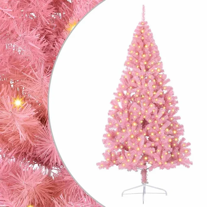 vidaXL Árbol de Navidad Artificial Preiluminado Rosa 210 cm PVC (2)