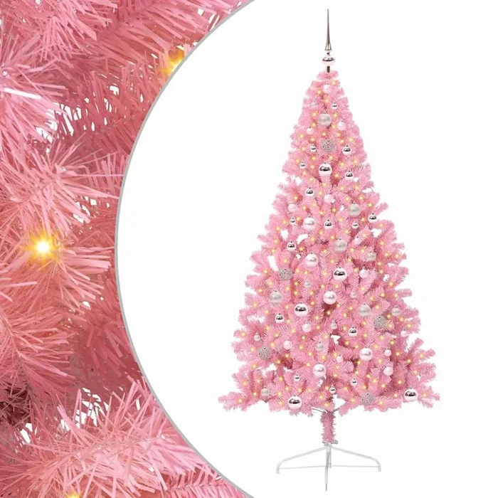 vidaXL Árbol de Navidad Artificial Preiluminado Rosa 240 cm PVC (11)