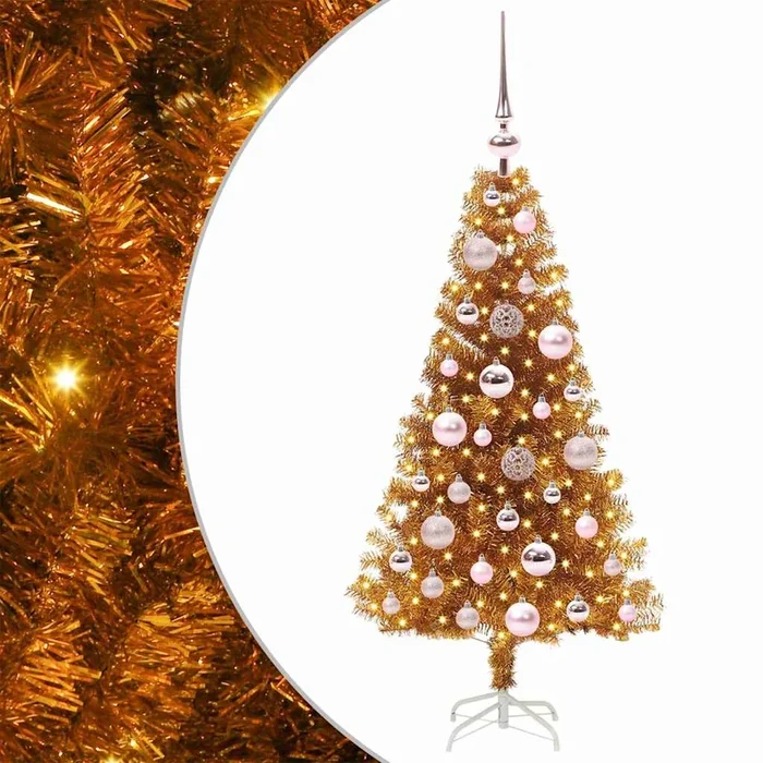 vidaXL Árbol de Navidad con 150 LED con soporte Dorado 120 cm PET (2)