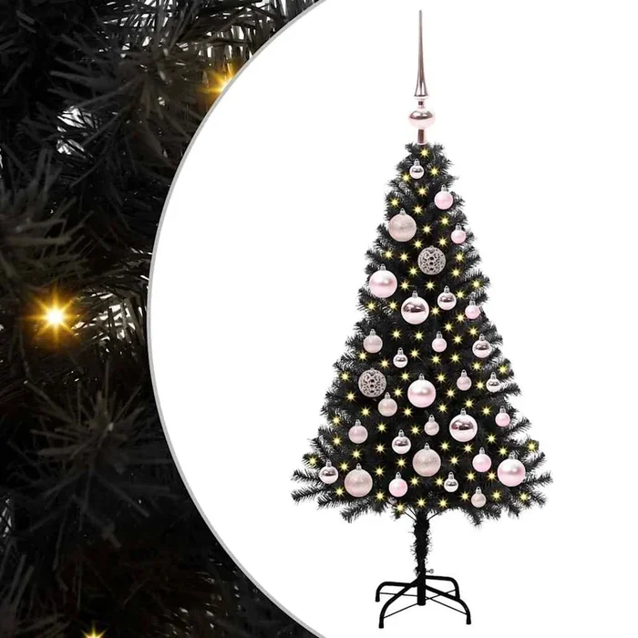 vidaXL Árbol de Navidad con 150 LED con soporte Negro 120 cm PVC (9)