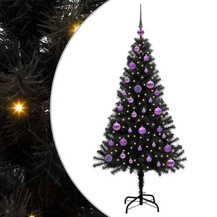 vidaXL Árbol de Navidad con 150 LED con soporte Negro 150 cm PVC (5)