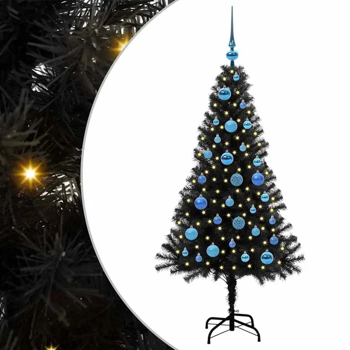 vidaXL Árbol de Navidad con 150 LED con soporte Negro 150 cm PVC (9)