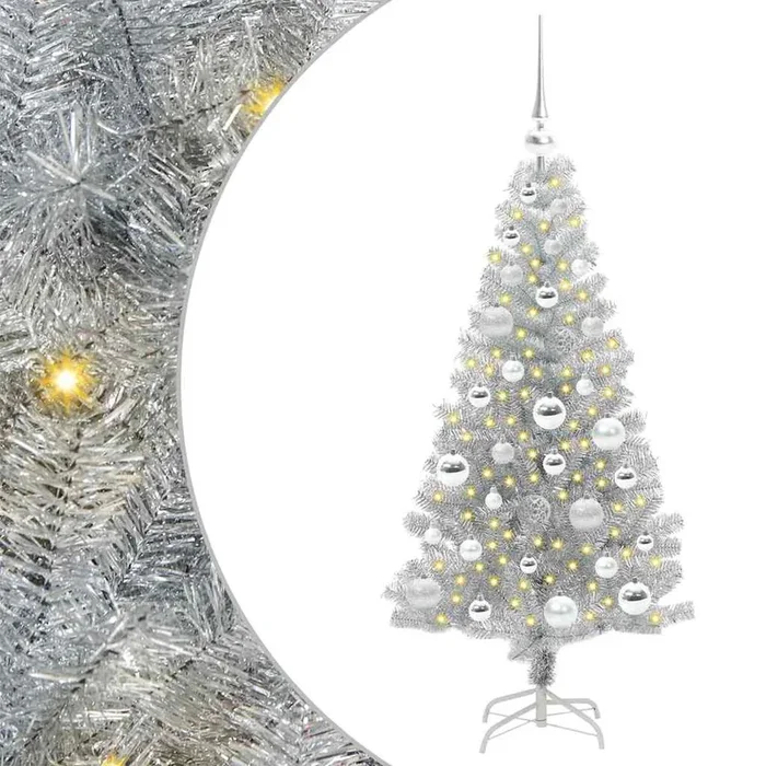vidaXL Árbol de Navidad con 150 LED con soporte Plateado 120 cm PET (3)