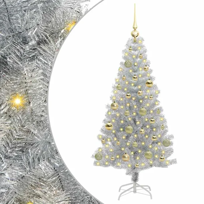vidaXL Árbol de Navidad con 150 LED con soporte Plateado 150 cm PET (2)