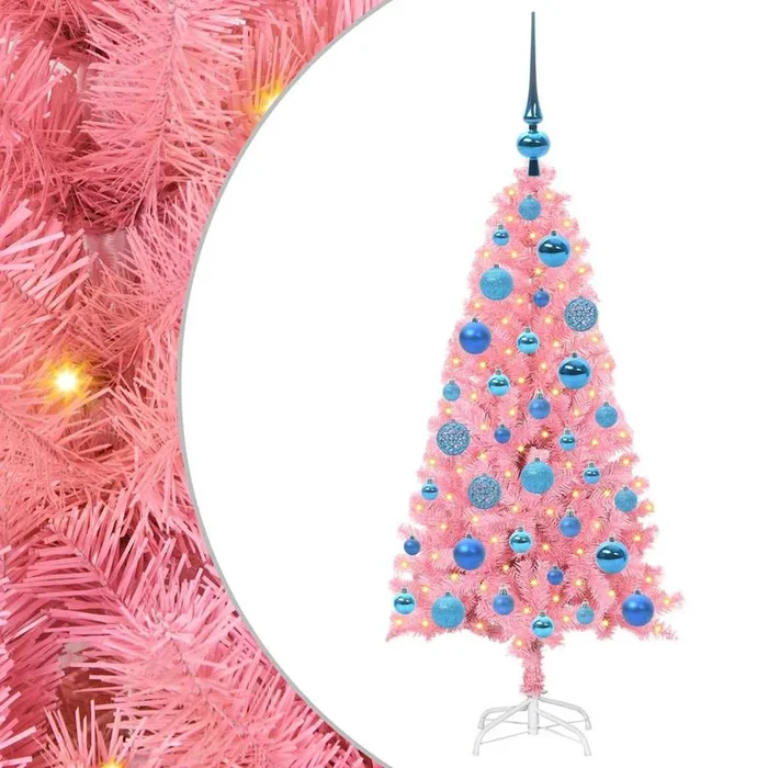 vidaXL Árbol de Navidad con 150 LED con soporte Rosa 120 cm PVC (2)