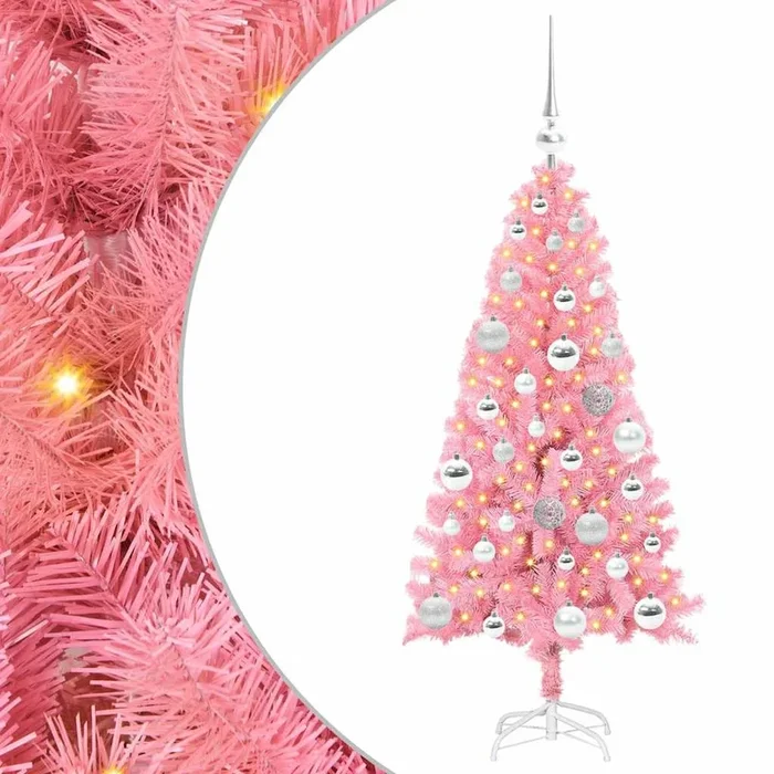 vidaXL Árbol de Navidad con 150 LED con soporte Rosa 120 cm PVC (9)