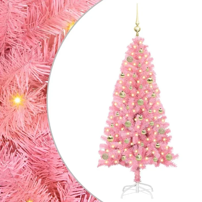 vidaXL Árbol de Navidad con 150 LED con soporte Rosa 150 cm PVC (5)