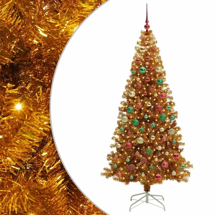 vidaXL Árbol de Navidad con 300 LED con soporte Dorado 180 cm PET (2)